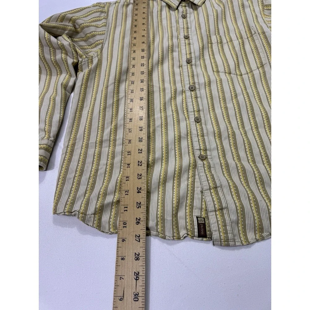 prAna Shirt Men Large Beige Striped Long Sleeve Button Up Outdoor Western Casual